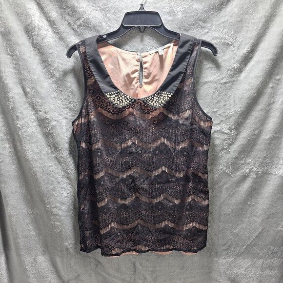 Daniel Rainn Tops - Daniel Rainn Women's Sleeveless Lace Top Beaded Pearl Collar Size M Black Pink